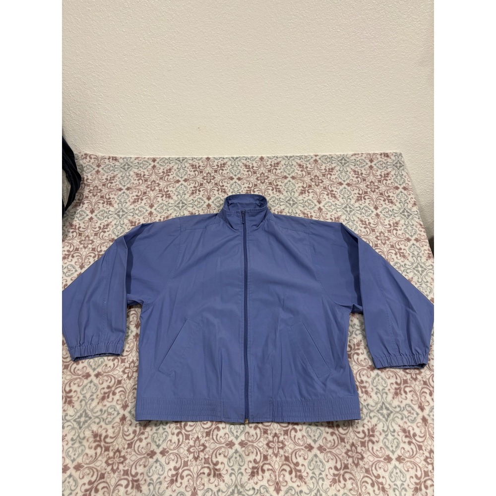Koret Francisca Vintage Blue Windbreaker Jacket Mock Neck Zip Up Mens Medium